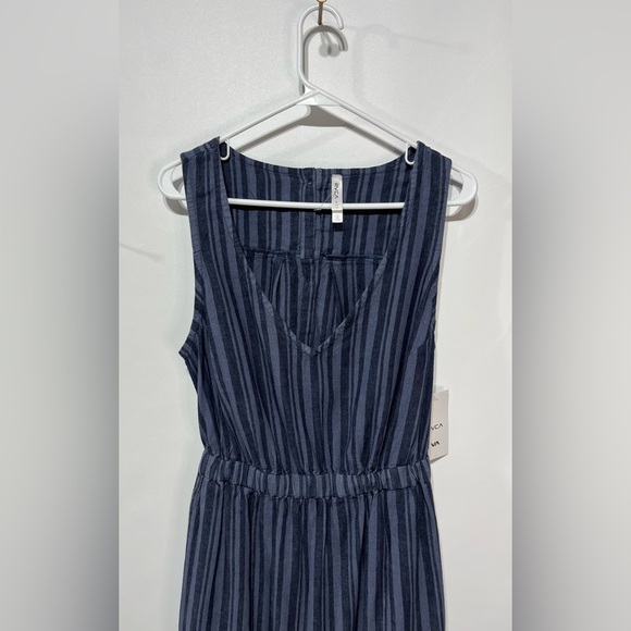 RVCA Blue Striped Midi Linen Cotton Blend Dress Size Large New With Tags - Picture 2 of 8